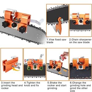 ZFULVO Chainsaw Sharpener,Chainsaw Vise and Hand-Cranked Chainsaw Sharpening Jig Kit,Portable Chain Saw Shaperener Tool for All Chain Saws and Electric Saws, with 5 Grinding Rod