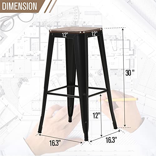 Sophia & William 30" Metal Bar Stools Set of 4 Counter Height Backless Stools with Wooden Seat,Indoor/Outdoor Barstools,Matte Black