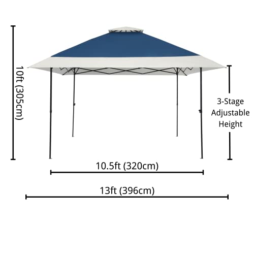 Suntime 13x13 Instant Pop Up Gazebo Canopy Tent Shelter with Solar LED Lights, Zippered Mesh Mosquito Netting, Wheeled Roller Carry Bag, Bonus Weight Sandbags, Stakes, Ropes - Navy