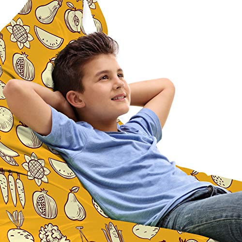 Ambesonne Food Lounger Chair Bag, Repetitive Pattern with Outline Fruits and Vegetables, High Capacity Storage with Handle Container, Lounger Size, Pale Orange Pale Yellow