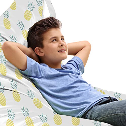 Ambesonne Exotic Lounger Chair Bag, Pineapples with Rhombus Pattern Hawaiian Fruit Summer Pastel Colors, High Capacity Storage with Handle Container, Lounger Size, Pale Yellow and Pale Green