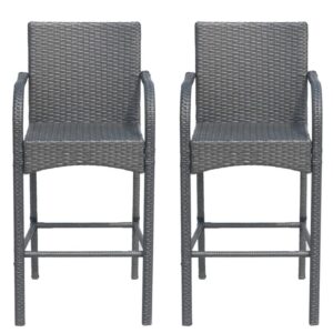 gdf studio dora outdoor wicker barstool chair (set of 2), gray