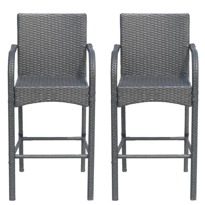 GDF Studio Dora Outdoor Wicker Barstool Chair (Set of 2), Gray