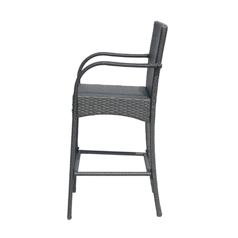 GDF Studio Dora Outdoor Wicker Barstool Chair (Set of 2), Gray