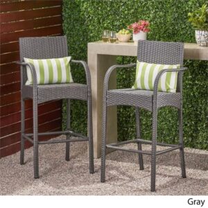 GDF Studio Dora Outdoor Wicker Barstool Chair (Set of 2), Gray