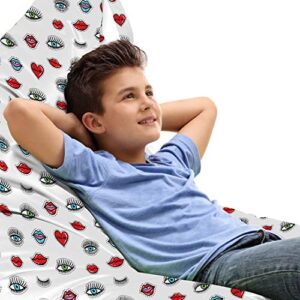 ambesonne emoticon lounger chair bag, beauty illustration of open close eyes in hand drawn style with hearts and lips, high capacity storage with handle container, lounger size, multicolor