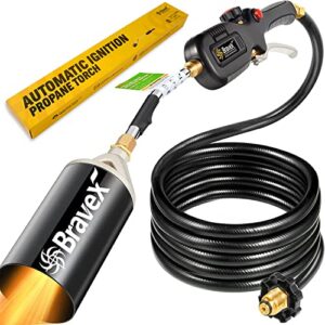 propane torch weed torch weed burner – electronic automatic ignition, 800 000 btu propane weed torch with 10ft hose, push button electronic spark generating powered by aaa battery (not include）