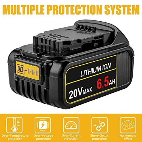 ANTRobut 2Pack 20V 6.5Ah Replacement for Dewalt 20V Battery Max XR DCB205 DCB206 Compatible with Dewalt DCD/DCF/DCG Series with DCB102 20V Dual Port Battery Charger