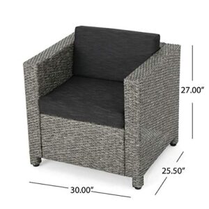Christopher Knight Home Puerta Outdoor Wicker Club Chair with Water Resistant Cushions, Mixed Black / Dark Grey