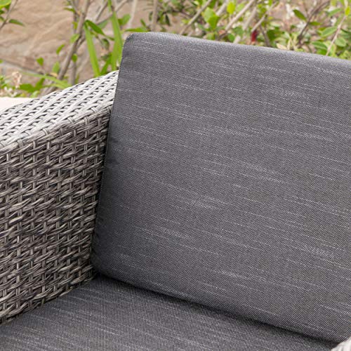 Christopher Knight Home Puerta Outdoor Wicker Club Chair with Water Resistant Cushions, Mixed Black / Dark Grey
