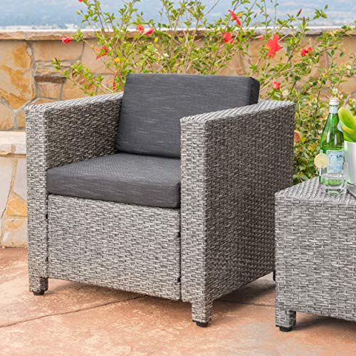 Christopher Knight Home Puerta Outdoor Wicker Club Chair with Water Resistant Cushions, Mixed Black / Dark Grey