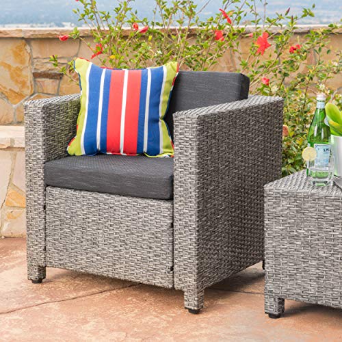 Christopher Knight Home Puerta Outdoor Wicker Club Chair with Water Resistant Cushions, Mixed Black / Dark Grey