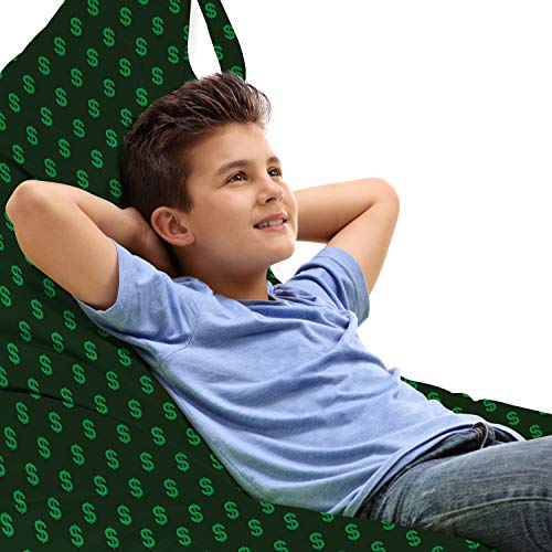 Ambesonne Money Lounger Chair Bag, Pattern of Dollar on Dark Green Background Monetary Sign of USA, High Capacity Storage with Handle Container, Lounger Size, Hunter Green Lime Green