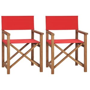 vidaxl director’s chairs 2 pcs, foldable director’s chair with fabric seat cover, folding camping chair for outdoor lawn, solid wood teak red