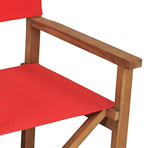 vidaXL Director's Chairs 2 Pcs, Foldable Director's Chair with Fabric Seat Cover, Folding Camping Chair for Outdoor Lawn, Solid Wood Teak Red