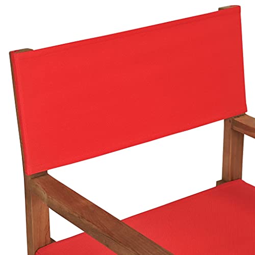 vidaXL Director's Chairs 2 Pcs, Foldable Director's Chair with Fabric Seat Cover, Folding Camping Chair for Outdoor Lawn, Solid Wood Teak Red