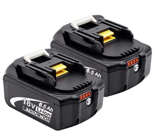 battool 2 pack 6500mah bl1860 replacement lithium-ion battery compatible with makita 18v battery bl1850 bl1845 bl1840 bl1830 bl1820 bl1815 lxt400 194204-1 cordless power tools
