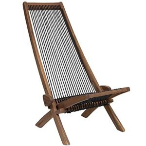 clevermade tamarack folding rope chair – foldable outdoor low profile wood lounge chair for the patio, backyard, and deck, no assembly required