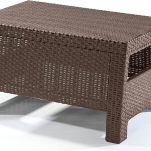 Keter Corfu Coffee Table Modern All Weather Outdoor Patio Garden Backyard Furniture, Brown