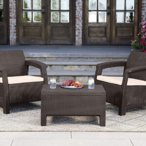 Keter Corfu Coffee Table Modern All Weather Outdoor Patio Garden Backyard Furniture, Brown