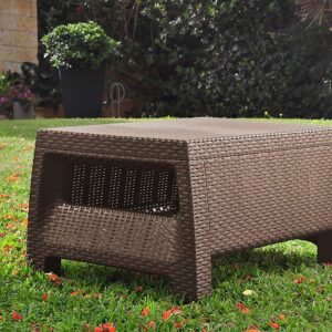 Keter Corfu Coffee Table Modern All Weather Outdoor Patio Garden Backyard Furniture, Brown