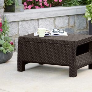 Keter Corfu Coffee Table Modern All Weather Outdoor Patio Garden Backyard Furniture, Brown