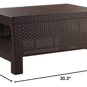 Keter Corfu Coffee Table Modern All Weather Outdoor Patio Garden Backyard Furniture, Brown