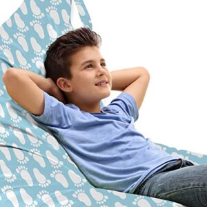 ambesonne cartoon lounger chair bag, diagonal footprint pattern themed illustration happy moments, high capacity storage with handle container, lounger size, pale blue white