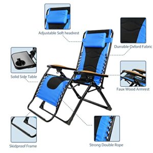 Cecarol XL Oversized Reclining Patio Chair, Zero Gravity Outdoor Lounge Chair Padded Seat, Portable Folding Lawn Recliner with Adjustable Headrest & Cup Holder for Camping, Support 350lbs - Blue