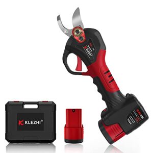 k klezhi professional cordless electric pruning shears branch pruner 2 pcs backup rechargeable lithium battery powered tree, 1inch (25mm) (black & red)