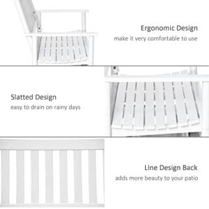 Outsunny Wooden Outdoor Glider Bench for Two People, Patio Loveseat Swing Rocking Chair with Armrest, Slatted Seat and Backrest, White