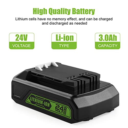 energup 2Pack Replacement Greenworks 24V Battery 3.0Ah BAG708 29842 29852 Battery Compatible with 20352 22232 2508302 24-Volt Greenworks Lithium-Ion Battery
