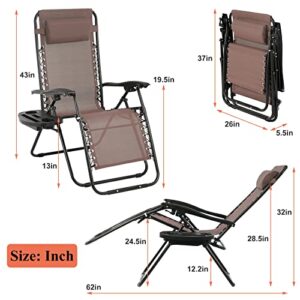 Pazidom Zero Gravity Chair Folding Lounge Chair Lawn Chair Adjustable Camping Reclining Chair with Pillow and Cup Holder Trays, Folding Chair Outdoor Chair - Breatheable & Tear-Resistant Mesh, Brown