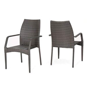 christopher knight home bridget outdoor wicker stacking patio chairs, 2-pcs set, multibrown