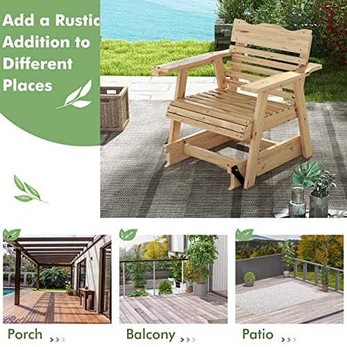 Tangkula Outdoor Fir Wood Glider Chair, Outdoor Swing Glider Chair with Rotatable Hidden Cup Holder and Curved Seat, Outdoor Glider Chair for Porch, Patio, Backyard, Natural (1, Natural)