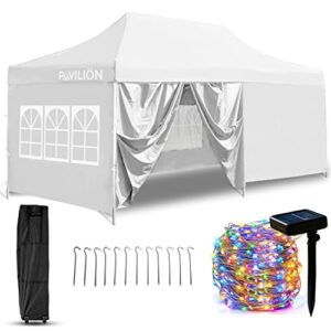 PAVILIÖN Party Tent 10x20 | White Wedding Tent | Outdoor Tents for Parties with 4 Removable Walls and Windows | Heavy Duty Canopy Event Tent with Sturdy Steel Frame, Zippered Doors, and LED Lights