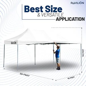 PAVILIÖN Party Tent 10x20 | White Wedding Tent | Outdoor Tents for Parties with 4 Removable Walls and Windows | Heavy Duty Canopy Event Tent with Sturdy Steel Frame, Zippered Doors, and LED Lights