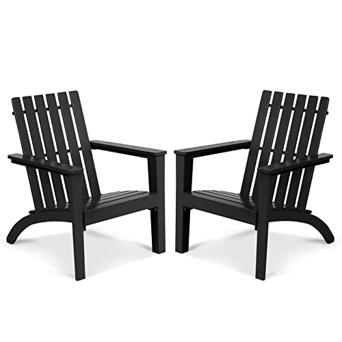 Tangkula Adirondack Chair Acacia Wood Outdoor Armchairs, Weather Resistant for Patio Garden Backyard Deck Fire Pit, Lawn Porch Furniture & Lawn Seating, Campfire Chairs, Adirondack Lounger (2, Black)