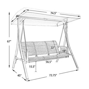 Patio 3-Seat Textilene Porch Swing, Outdoor Swing Glider with Stand and Adjustable Polyester Canopy (Brown)