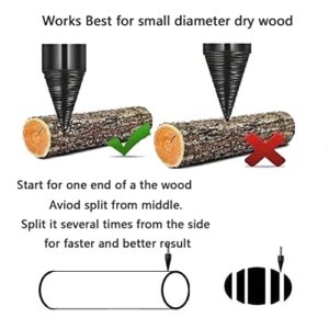 Firewood Log Splitter, 3pcs Drill Bit Removable Cones Kindling Wood Splitting logs bits Heavy Duty Electric Drills Screw Cone Driver Hex + Square + Round 32mm/1.26inch