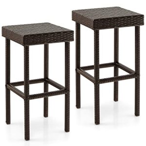 happygrill set of 2 patio bar stools outdoor pe rattan bar chairs with sturdy steel frame and footrests, pe wicker bar stools for backyard poolside garden