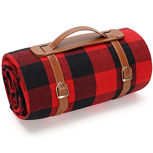 Extra Large 87'' X 67'' Picnic Blanket Waterproof, Portable Picnic Mat, Sandproof Beach Mat, Outdoor Rug for Camping, Red Checkered