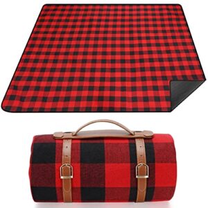 Extra Large 87'' X 67'' Picnic Blanket Waterproof, Portable Picnic Mat, Sandproof Beach Mat, Outdoor Rug for Camping, Red Checkered