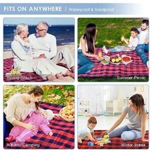 Extra Large 87'' X 67'' Picnic Blanket Waterproof, Portable Picnic Mat, Sandproof Beach Mat, Outdoor Rug for Camping, Red Checkered