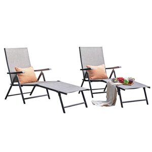 shintenchi outdoor patio chaise lounge chair set of 2,adjustable folding recliner chair, lightweight portable patio lounger chair for pool,deck,beach,yard
