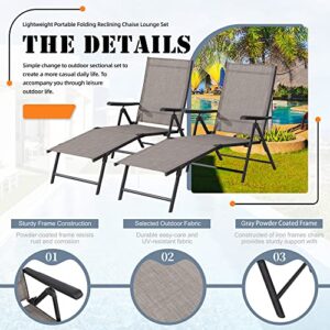 Shintenchi Outdoor Patio Chaise Lounge Chair Set of 2,Adjustable Folding Recliner Chair, Lightweight Portable Patio Lounger Chair for Pool,Deck,Beach,Yard