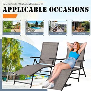 Shintenchi Outdoor Patio Chaise Lounge Chair Set of 2,Adjustable Folding Recliner Chair, Lightweight Portable Patio Lounger Chair for Pool,Deck,Beach,Yard