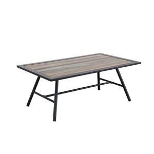 lokatse home rectangle metal patio coffee table all-weather outdoor furniture for deck poolside garden, black