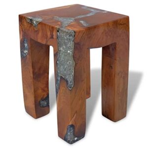 skm wooden stool handmade small stool solid teak wood and resin 11.8″ x 11.8″ x 15.7″ (l x w x h)