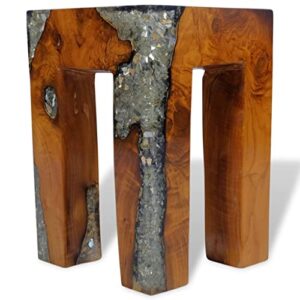 SKM Wooden Stool Handmade Small Stool Solid Teak Wood and Resin 11.8" x 11.8" x 15.7" (L x W x H)